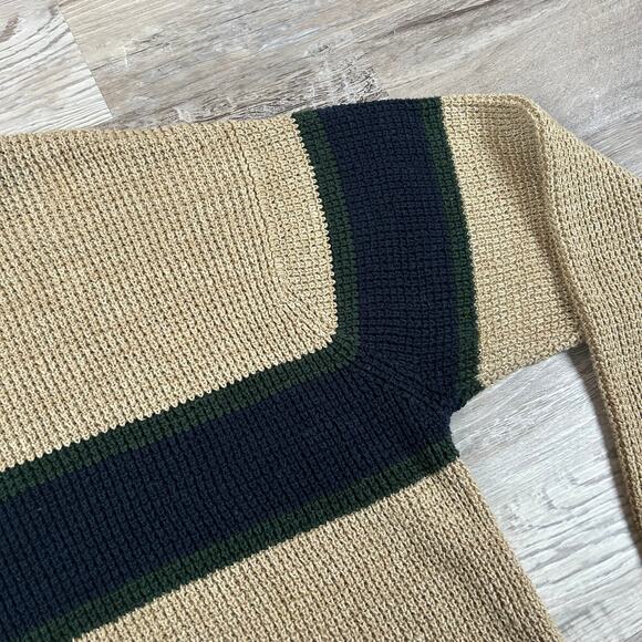 Vintage American Eagle Sweater Tan Ramie Knit Stripe Crewneck 90s L - Picture 2 of 7